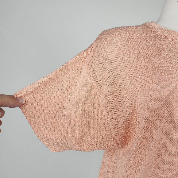 Vintage Peach Floral Short Sleeve Knit Sweater Size L - Picture 4 of 8